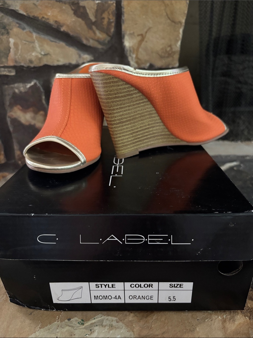 C. Ladel Orange Peep-Toe Wedge Mule